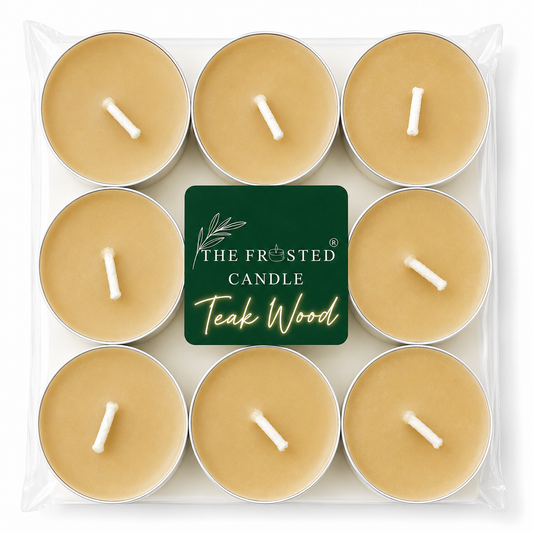 Teak Wood | Scented Soy Wax Tealight Candles | Pack of 18